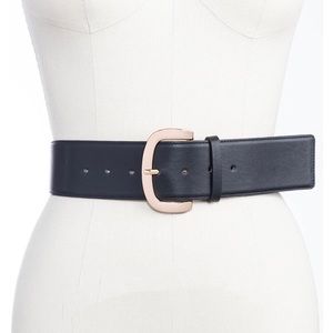 GIANI BERNINI BLACK LINEN STRETCH BELT *FAUX LEATHER *GOLD *NEW